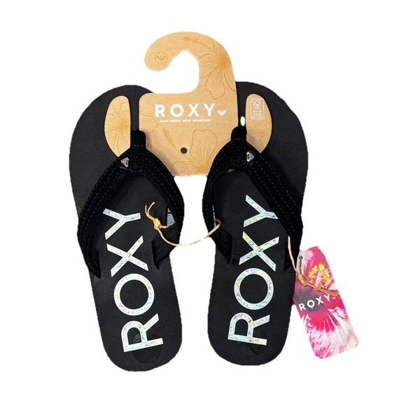 Roxy Soft Sole Black Lightweight Velvet Flip Flops NWT Ladies 7 - Picture 1 of 5